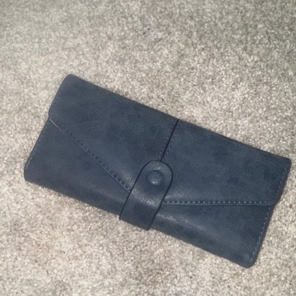 Blue Faux Leather Wallet with Pink Interior